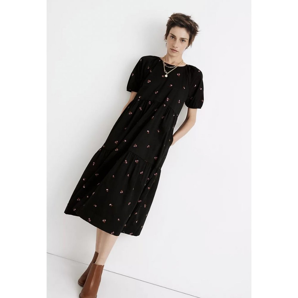 Madewell $135 Short-Sleeve Cattail Tiered Dress in Amie Floral Size XL NB848